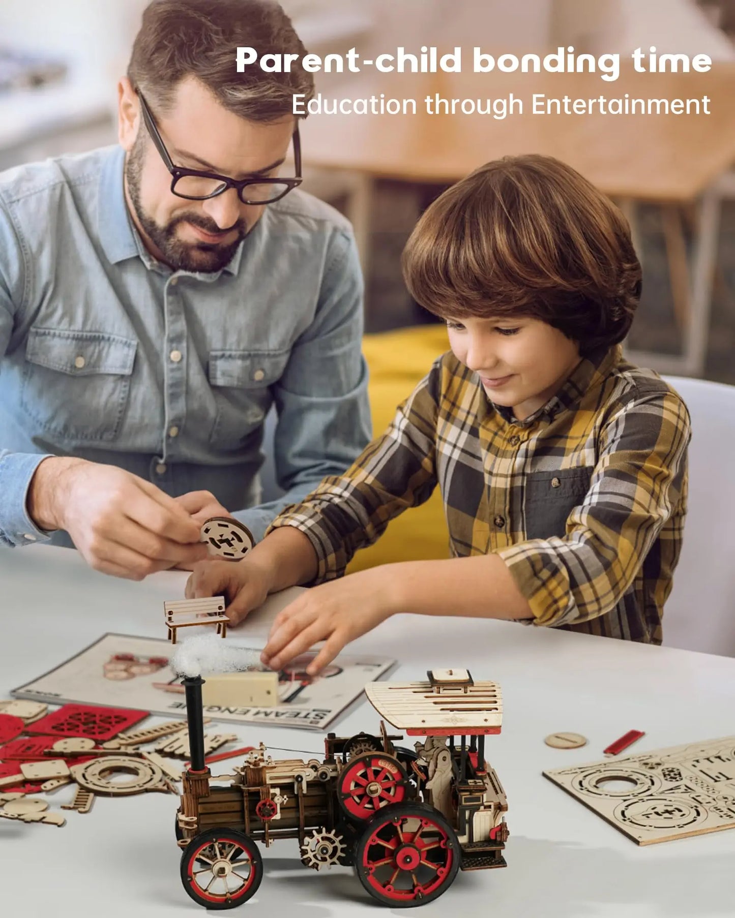 Puzzle 3D en bois – Voiture à vapeur – 349 pièces – 14+