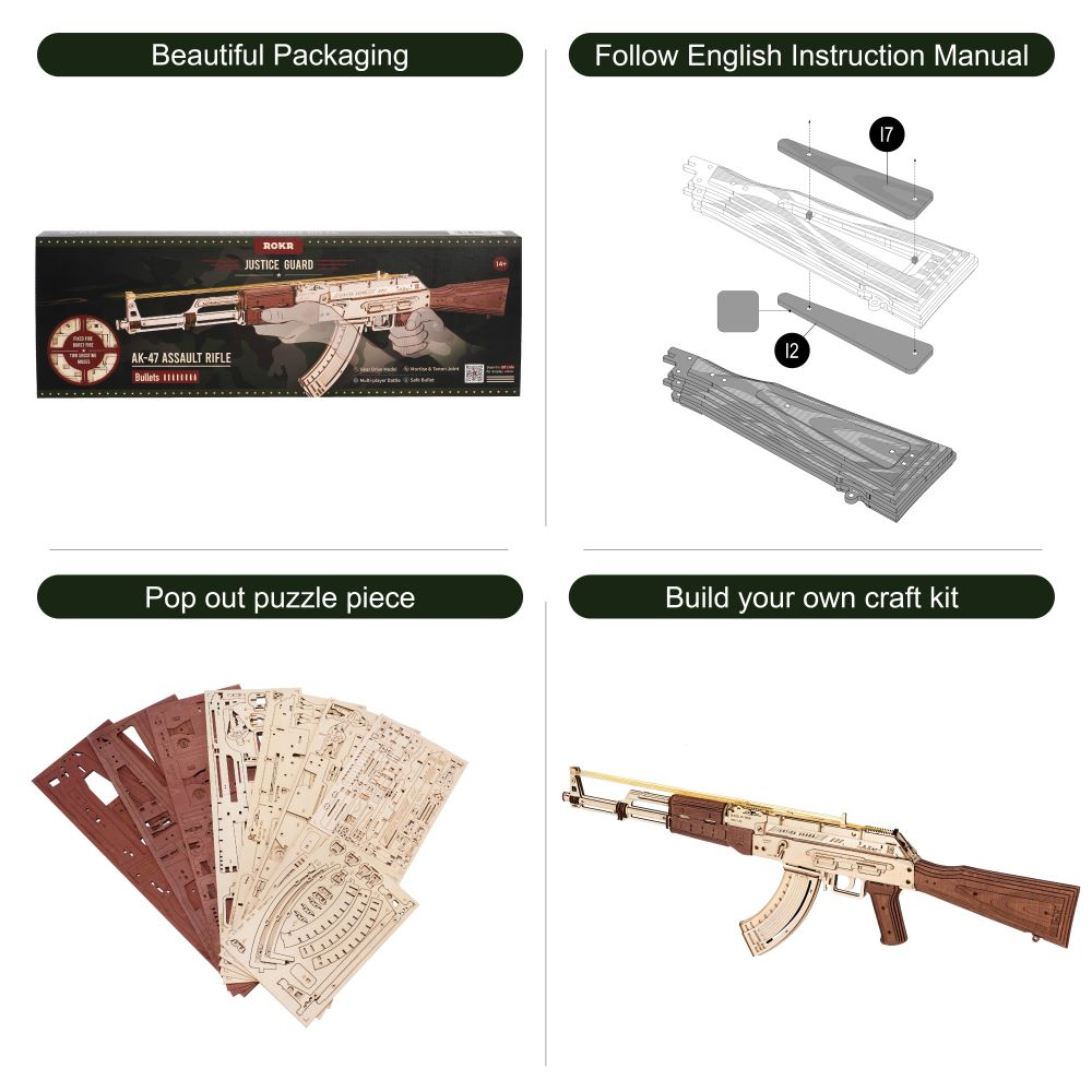 Puzzle 3D en bois – Fusil automatique AK-47 – 315 pièces – 14+