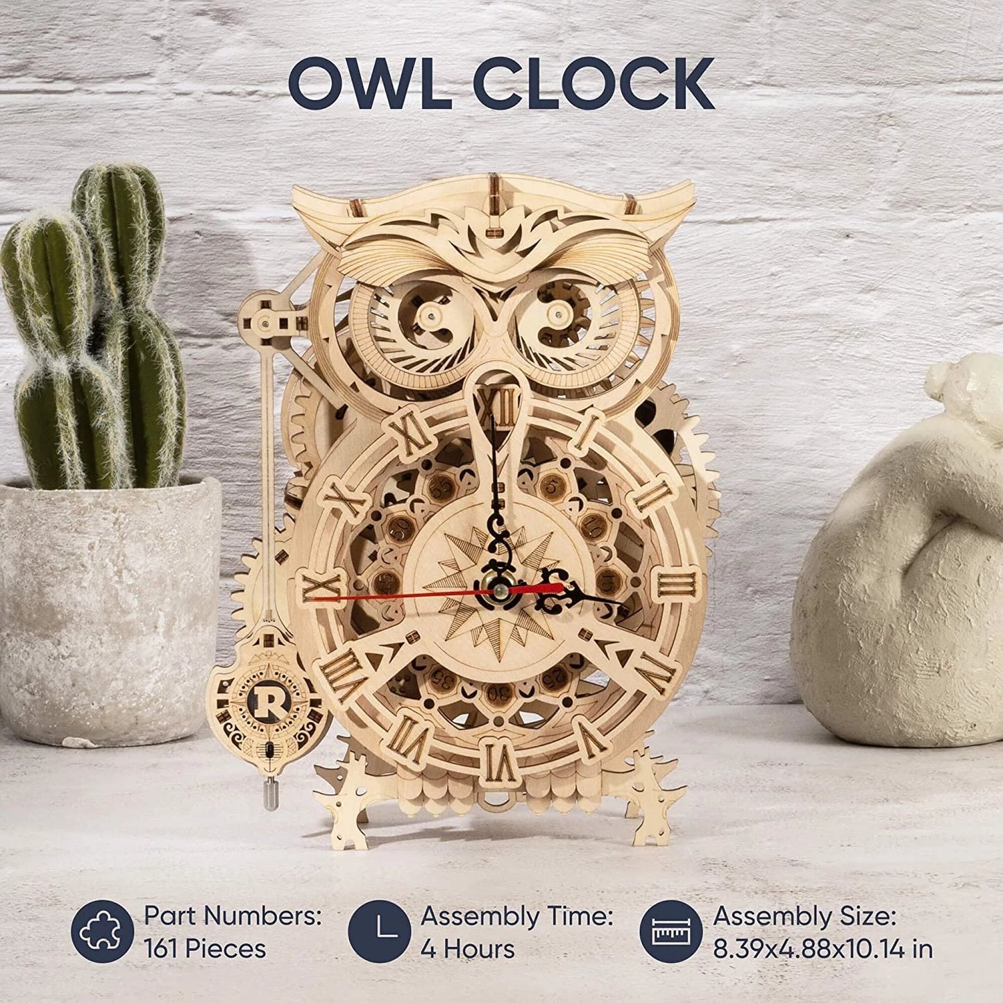 Horloge Hibou DIY 3D – Kit en bois – 161 pièces – 14+