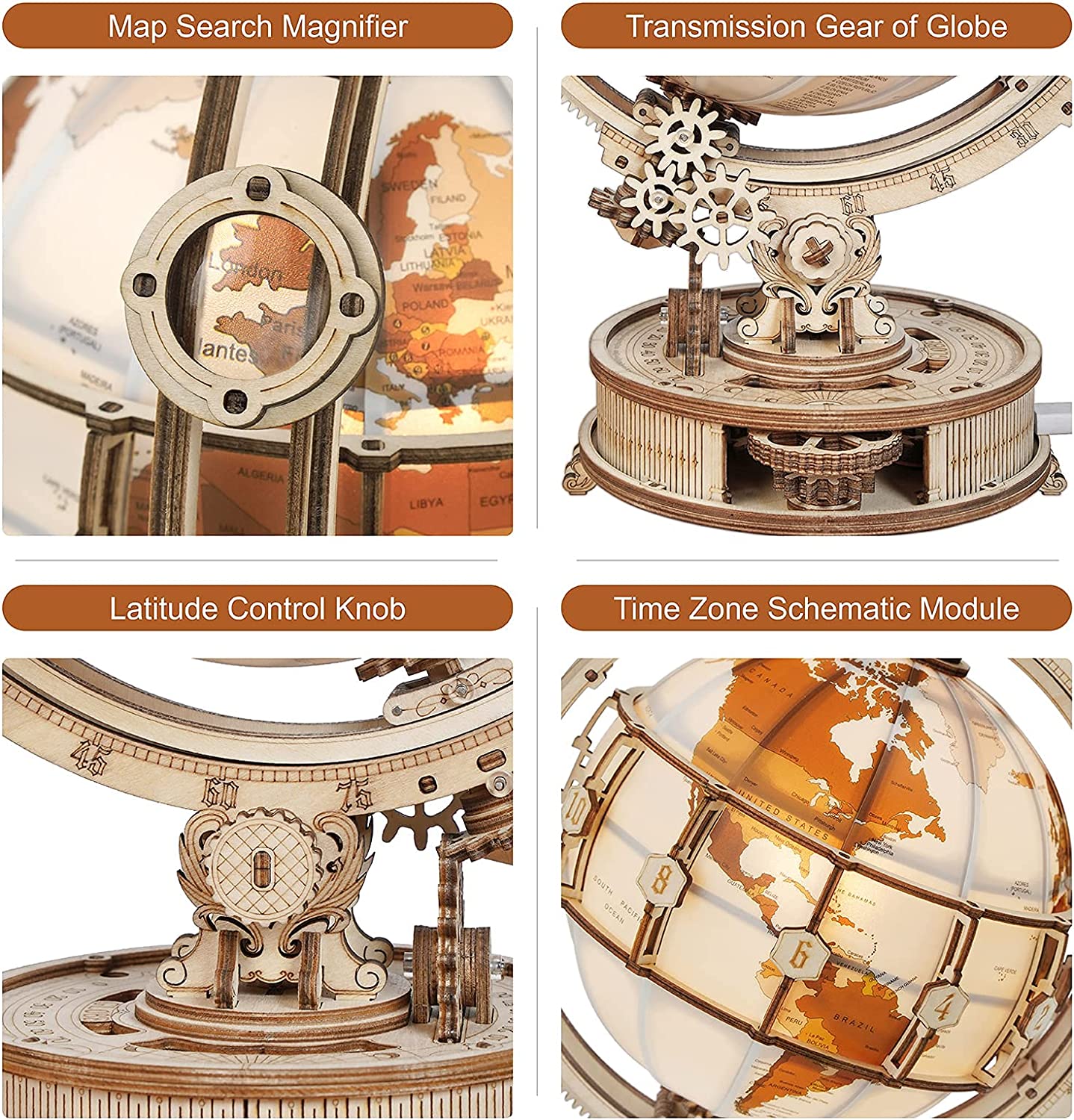 Globe lumineux 3D en bois – 180 pièces – 14+