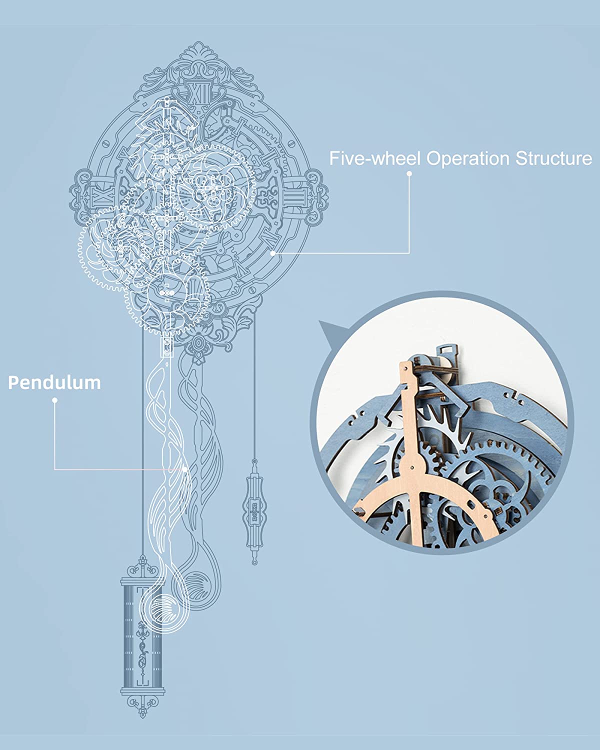 Puzzle 3D en bois – Horloge romantique – 231 pièces – 14+