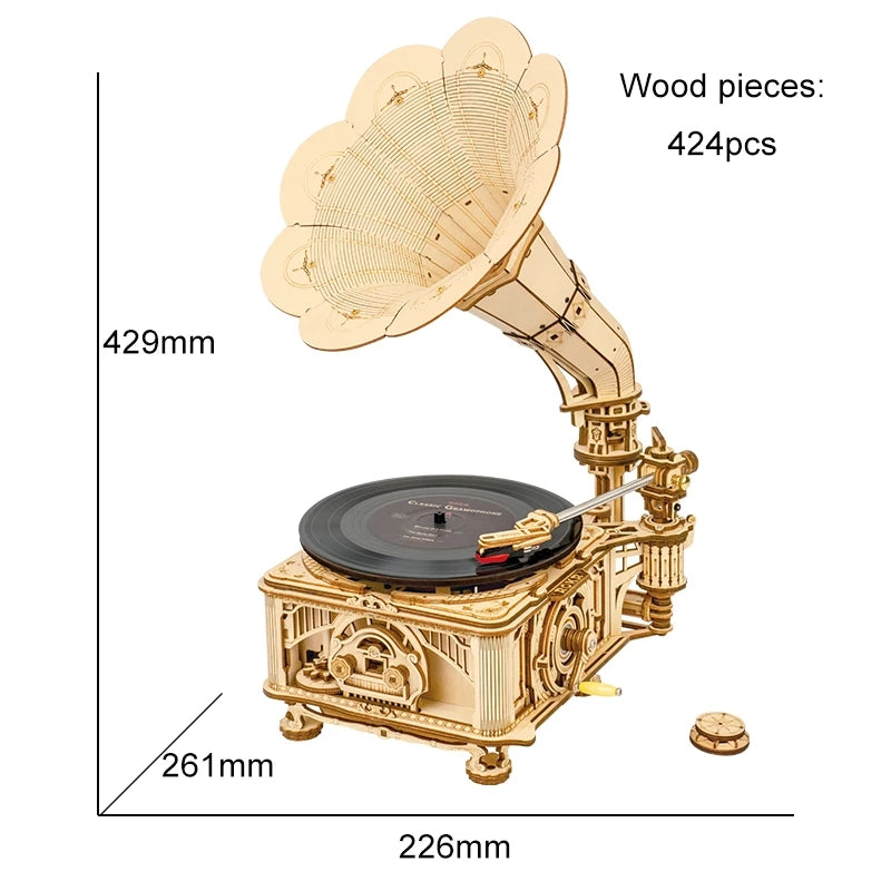 Puzzle 3D en bois – Gramophone classique – 424 pièces – 14+