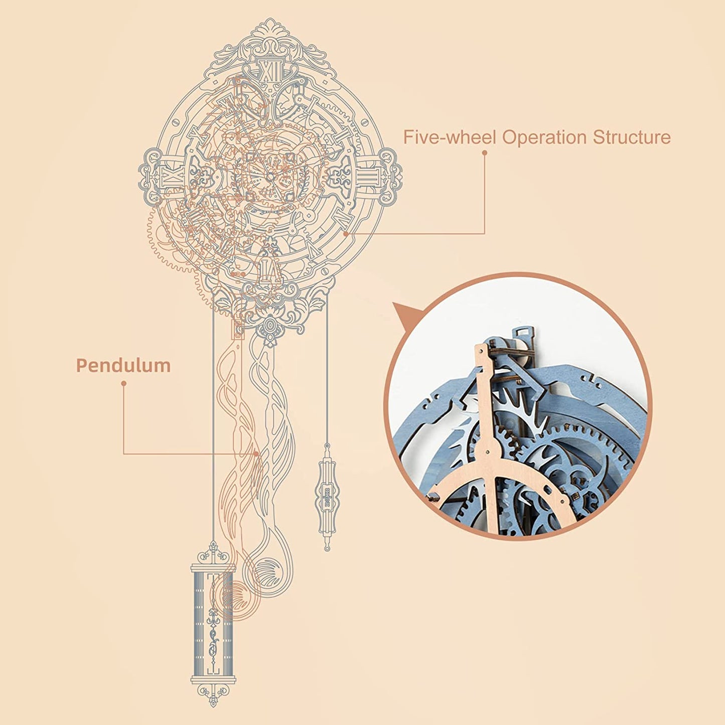 Puzzle 3D en bois – Horloge romantique – 231 pièces – 14+