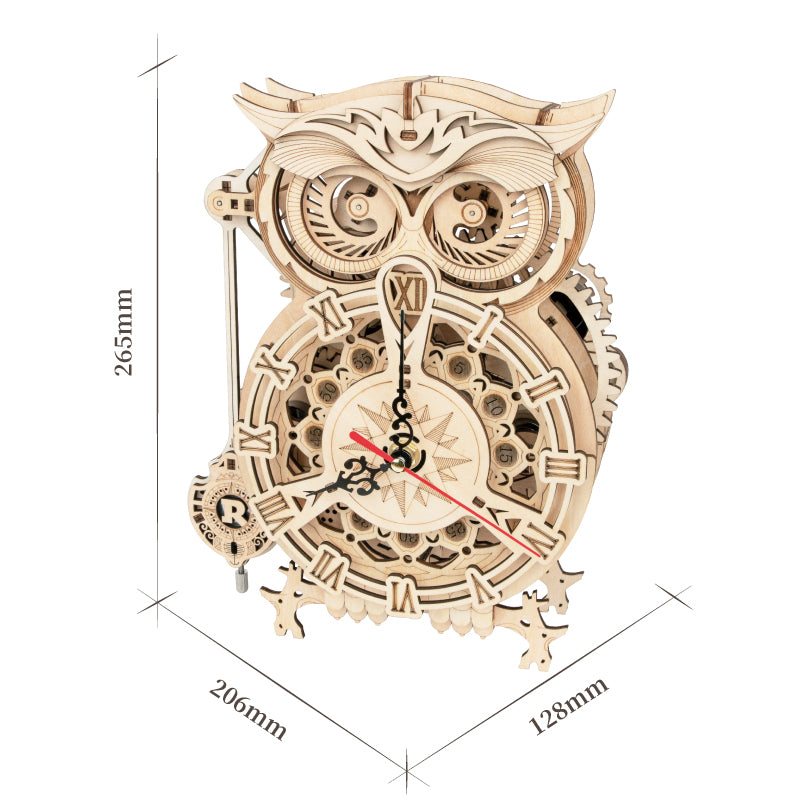 Horloge Hibou DIY 3D – Kit en bois – 161 pièces – 14+