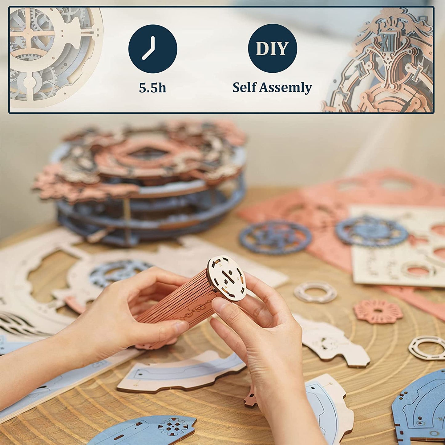 Puzzle 3D en bois – Horloge romantique – 231 pièces – 14+