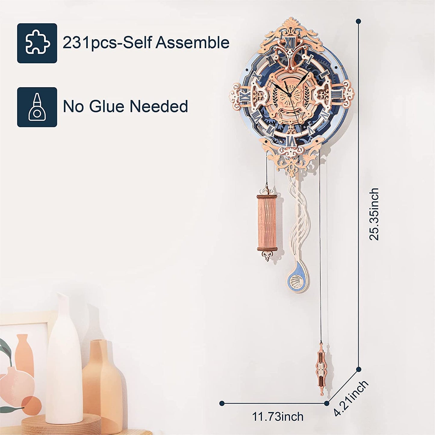 Puzzle 3D en bois – Horloge romantique – 231 pièces – 14+
